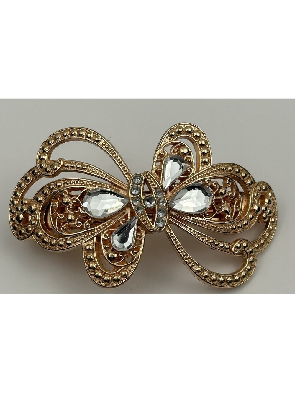 Goody Fashionow Metal Butterfly Hair Barrette Clip Rose Gold Tone Rhinestones 44